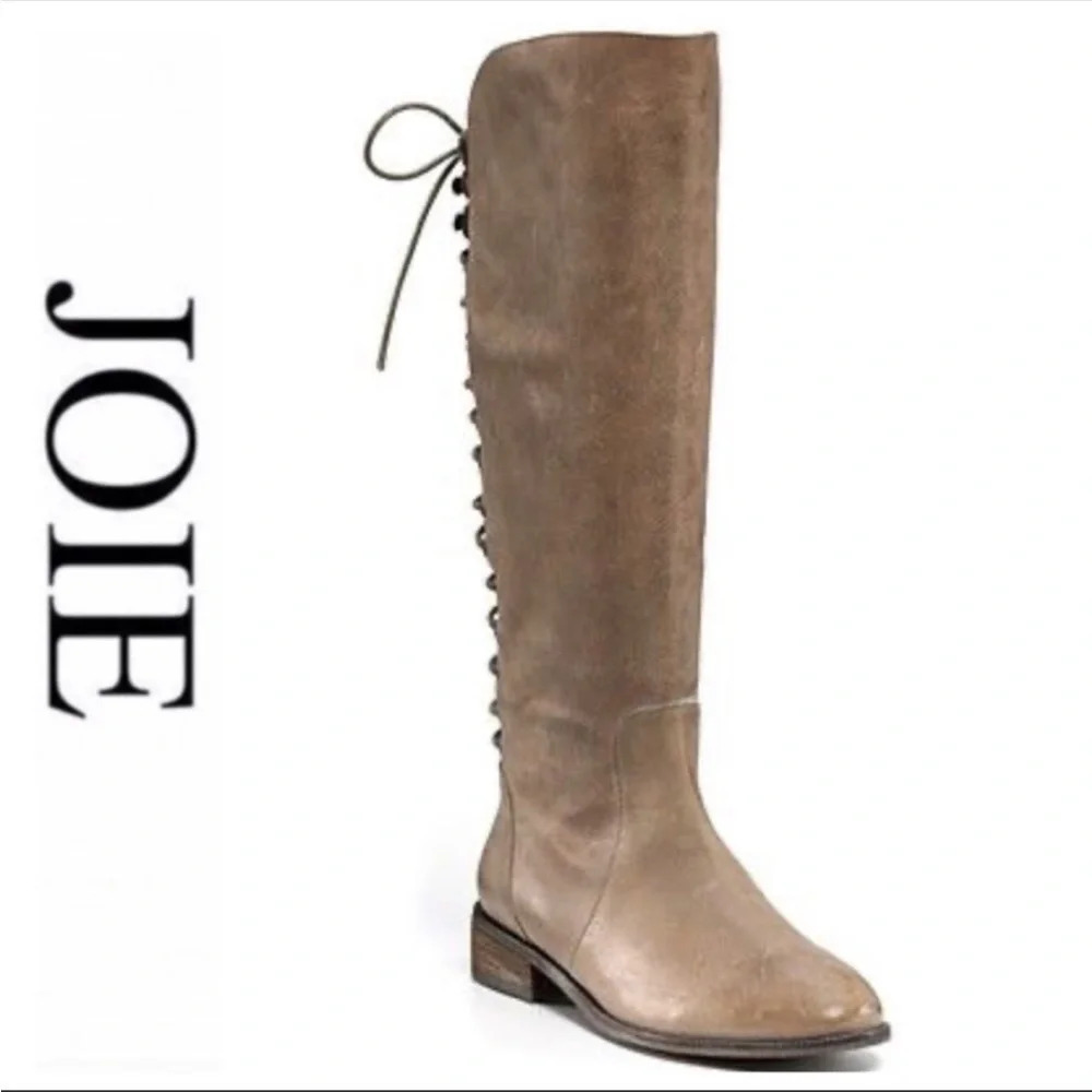 Joie slow ride tall lace-up knee high riding boots - Picture 1 of 9